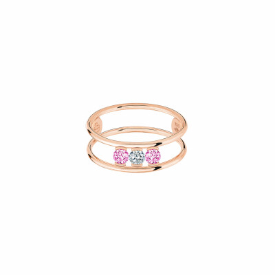 Bague La Brune & La Blonde HULA HOOP en or rose Trilogie Diamant et Saphirs Roses